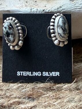 Sterling Silver White Buffalo and Oval Stud Earrings